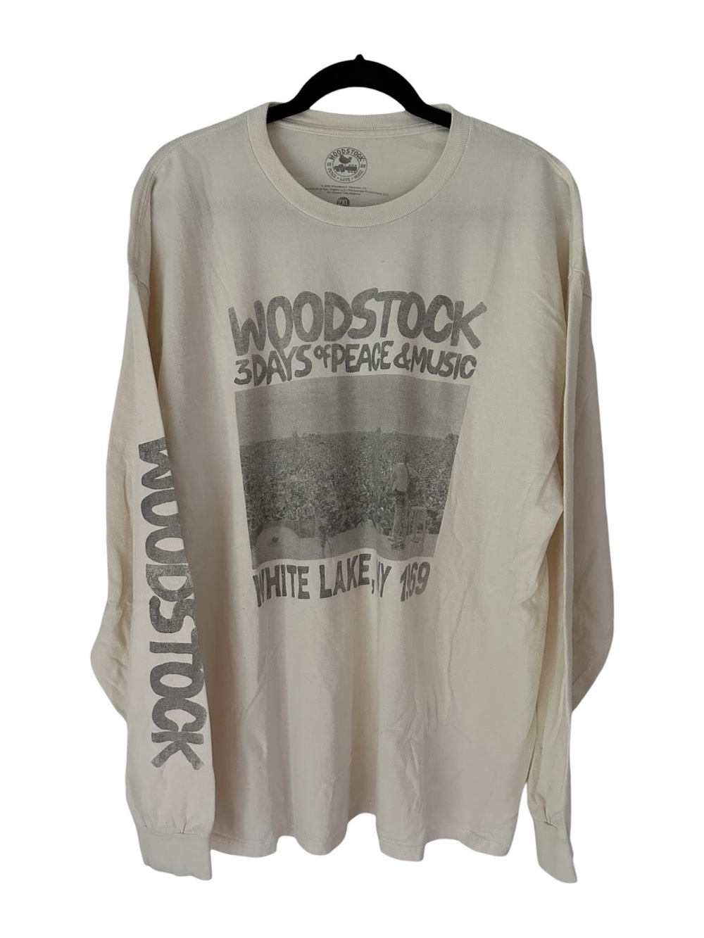 Oversized Cotton Woodstock Peace Long Sleeve Tee - Cream